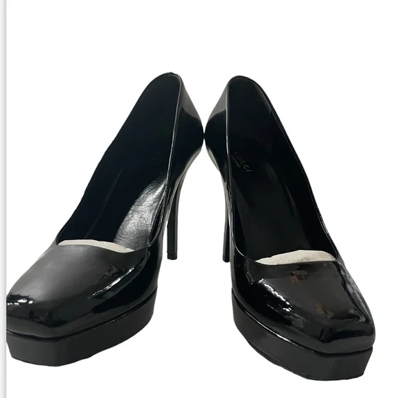 Vintage Gucci Patent Leather Pumps Black Vernice Crystal Nero - Size 9 Authentic - Picture 2 of 16